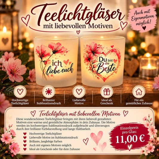 Milchglas-Teelichtglas mit Motiv