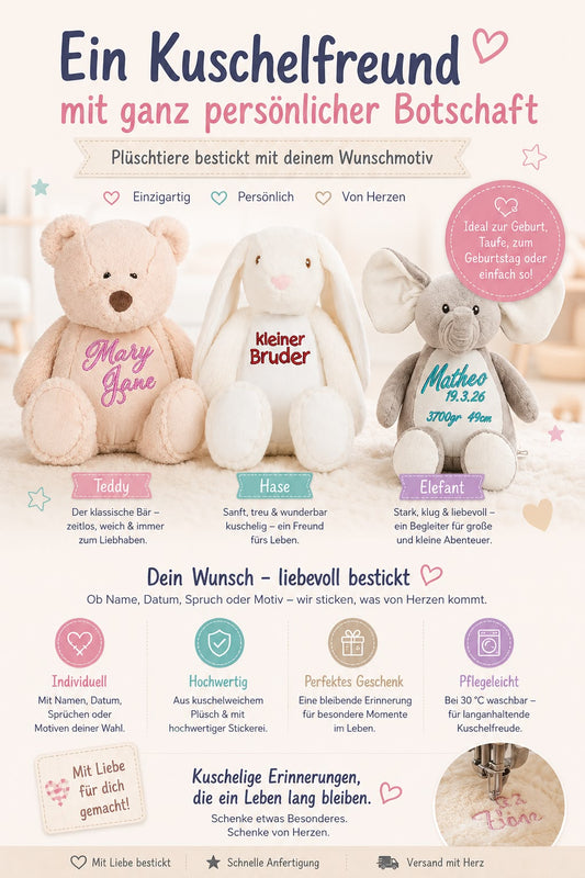 Kuscheltier mit individueller Bestickung